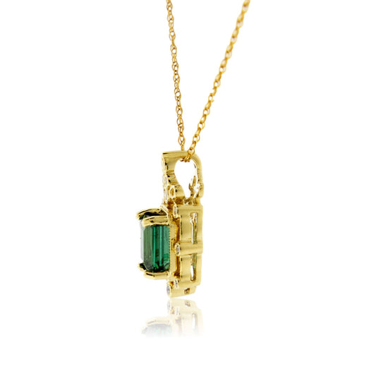 Tourmaline and Diamond Accented Vintage Style Pendant - Park City Jewelers