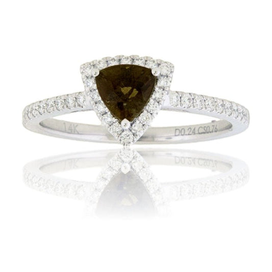 Trillion Alexandrite & Diamond Halo Diamond Shank Ring - Park City Jewelers