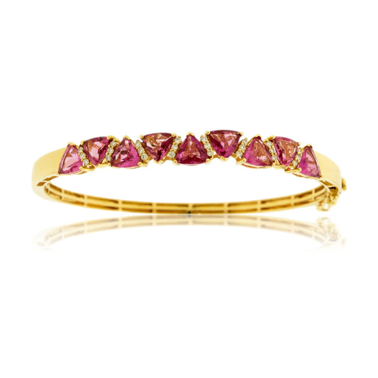 Trillion Pink Tourmaline with Diamond Accents Bangle - Park City Jewelers