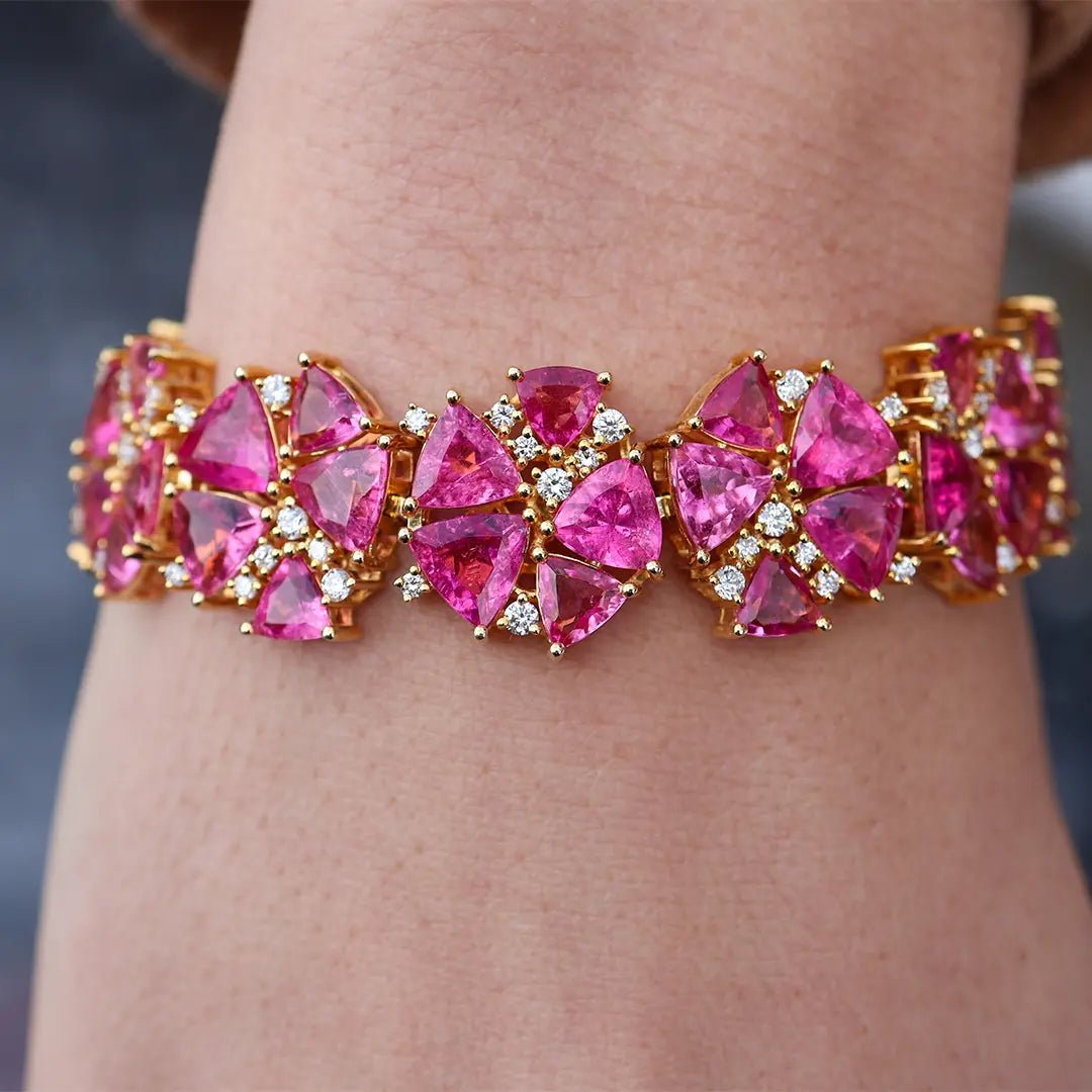 Trillion Pink Tourmaline with Diamond Accents Bracelet - Park City Jewelers