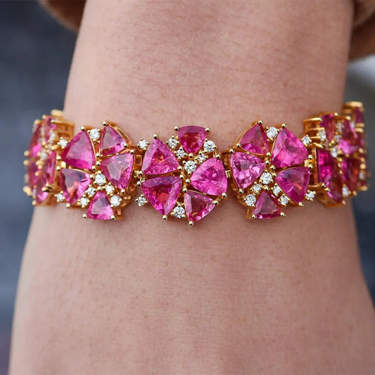 Trillion Pink Tourmaline with Diamond Accents Bracelet - Park City Jewelers