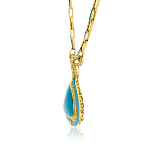 Turquoise Inlay and Diamond Bow Necklace - Park City Jewelers