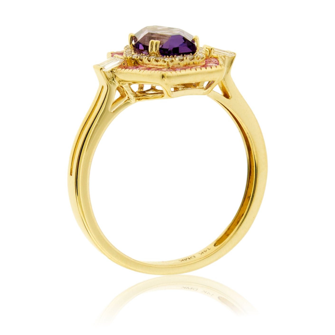 Unique Cut Amethyst with Pink Sapphire and Diamond Double Halo - Park City Jewelers