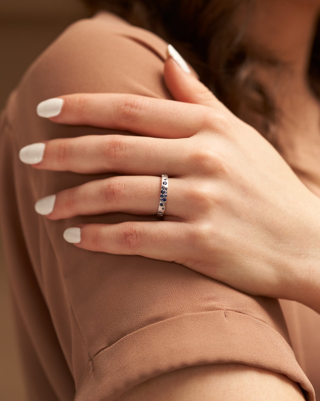 White Gold Satin Finish Flush Set Sapphire Ring - Park City Jewelers