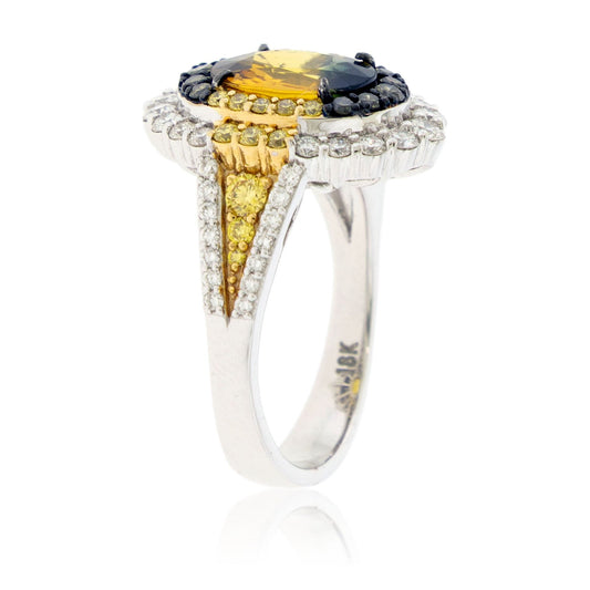 Yellow and Blue Zoned Sapphire with Yellow, Green and White Diamond Accents - Park City Jewelers