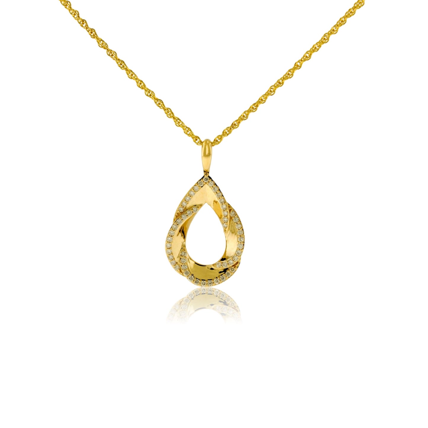 Yellow Gold Diamond Open Tear Drop Pendant with Chain - Park City Jewelers
