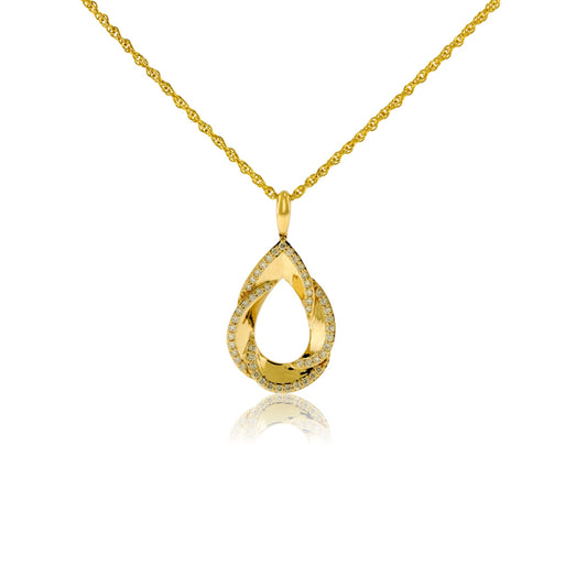 Yellow Gold Diamond Open Tear Drop Pendant with Chain - Park City Jewelers