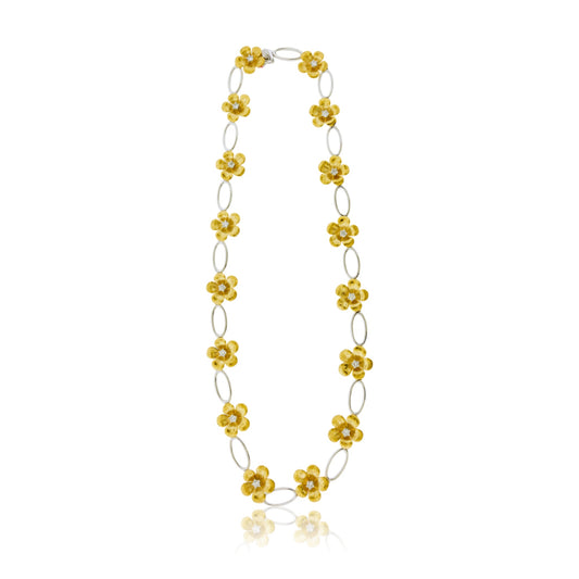 Yellow Gold Flower & Oval Necklace with Diamond Accents - Park City Jewelers