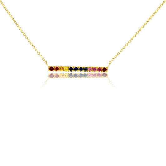 Yellow Gold Rainbow Sapphire Bar Necklace - Park City Jewelers
