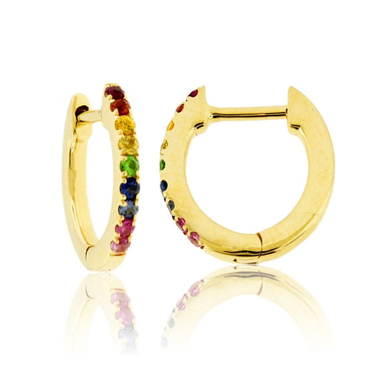 Yellow Gold Rainbow Sapphire Huggie Hoop Earrings - Park City Jewelers