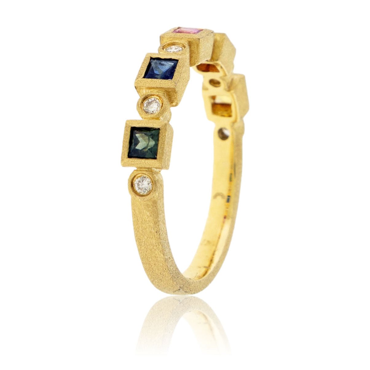 Yellow Gold Satin Finish Bezel Set Rainbow Sapphire Ring - Park City Jewelers