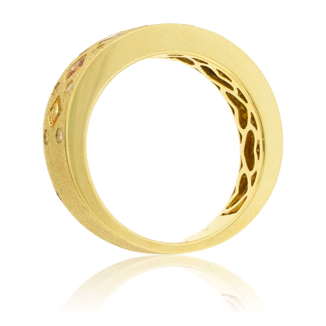 Yellow Gold Satin Finish Bezel Set Rainbow Sapphire Ring - Park City Jewelers