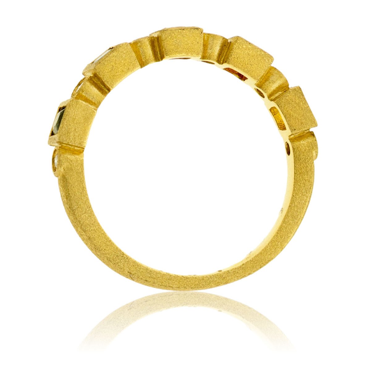Yellow Gold Satin Finish Bezel Set Rainbow Sapphire Ring - Park City Jewelers