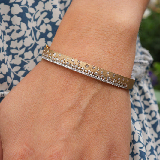 Yellow Gold Satin Finish Flush Set Diamond Edged Bracelet - Park City Jewelers