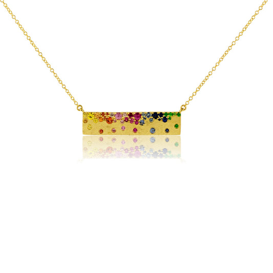 Yellow Gold Satin Finish Flush Set Rainbow Sapphire Necklace - Park City Jewelers