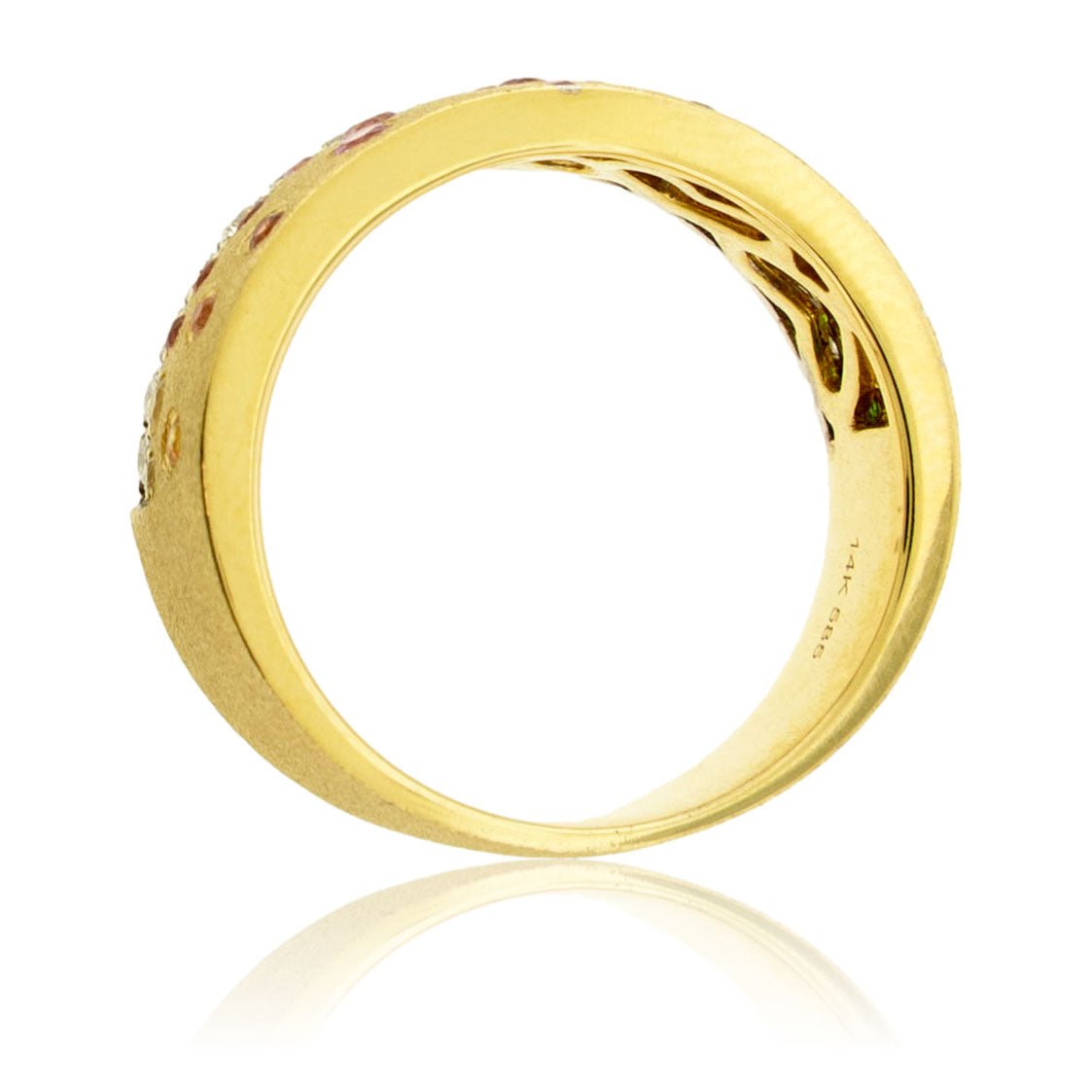 Yellow Gold Satin Finish Flush Set Rainbow Sapphire with Diamond Ring - Park City Jewelers