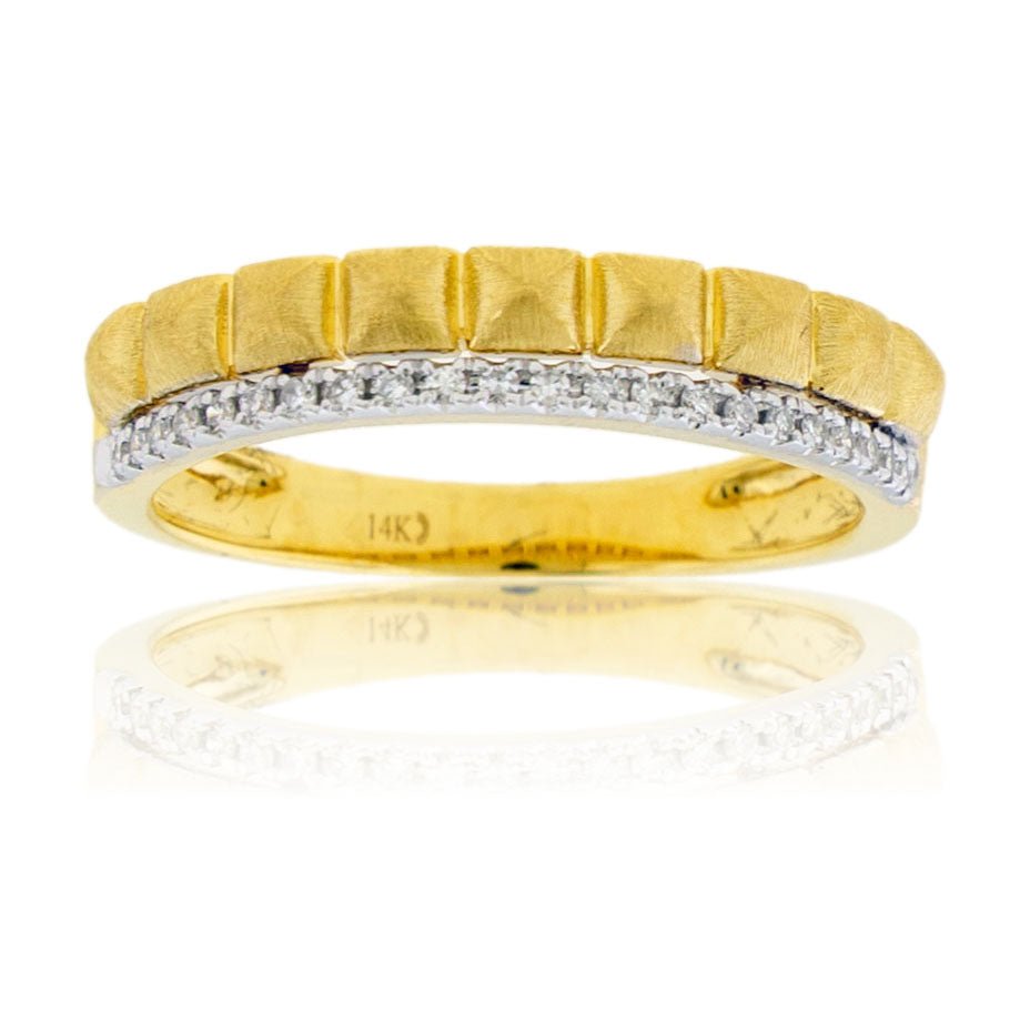 Yellow Gold Stud Pyramid with Diamond Stackable Look Ring - Park City Jewelers