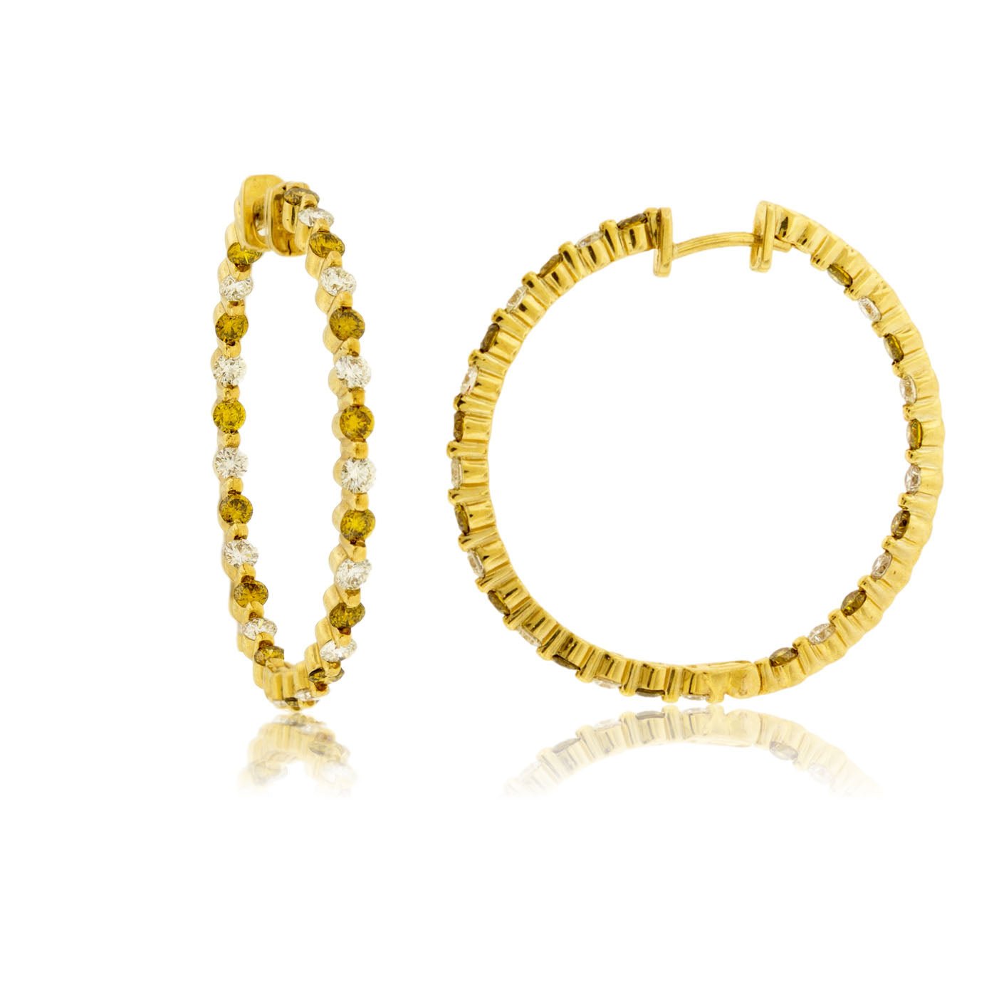 Yellow Gold White and Yellow Diamond Inside Out Hoop Earrings - Park City Jewelers