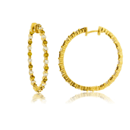 Yellow Gold White and Yellow Diamond Inside Out Hoop Earrings - Park City Jewelers