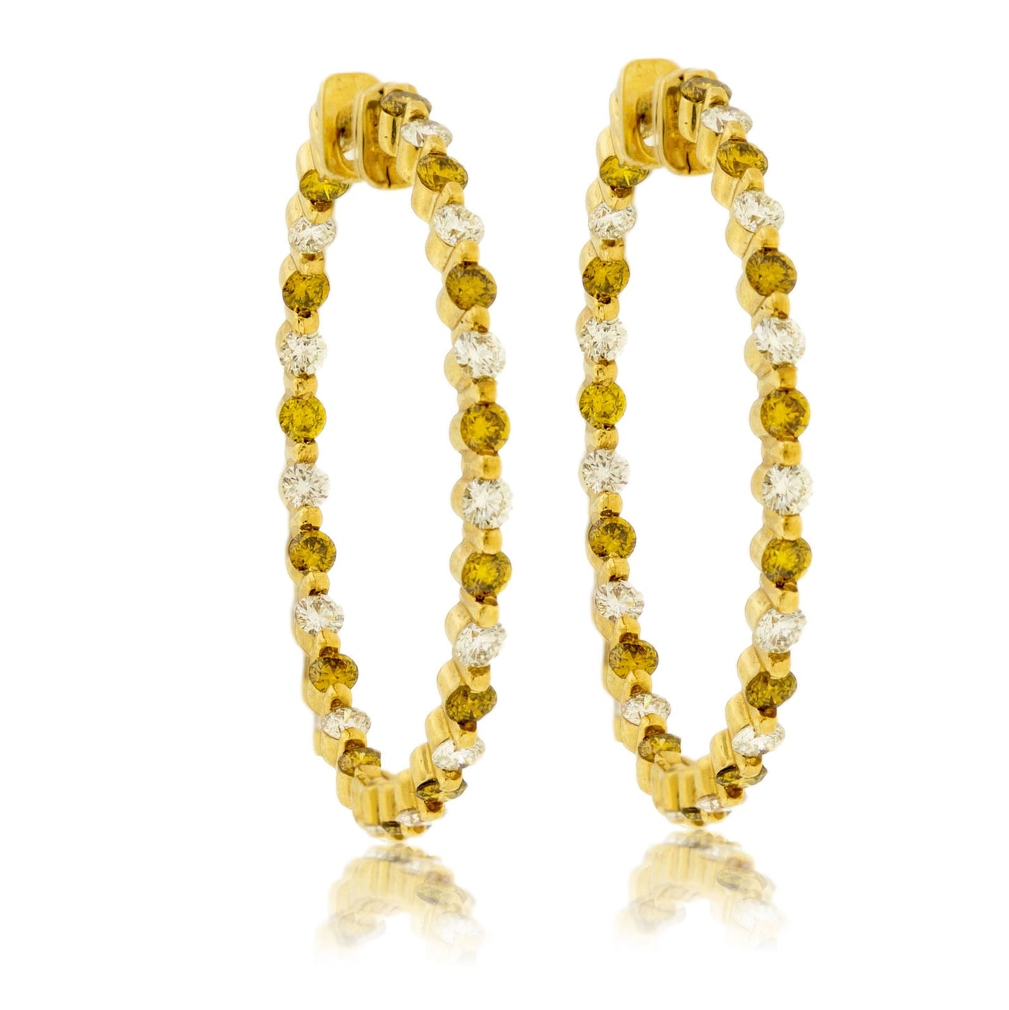 Yellow Gold White and Yellow Diamond Inside Out Hoop Earrings - Park City Jewelers