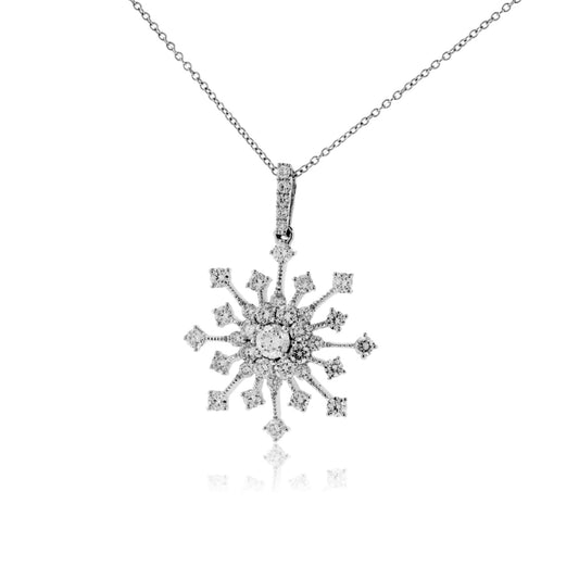 18K White Gold 1.00 Carat Diamond Snowflake Pendant with Chain - Park City Jewelers