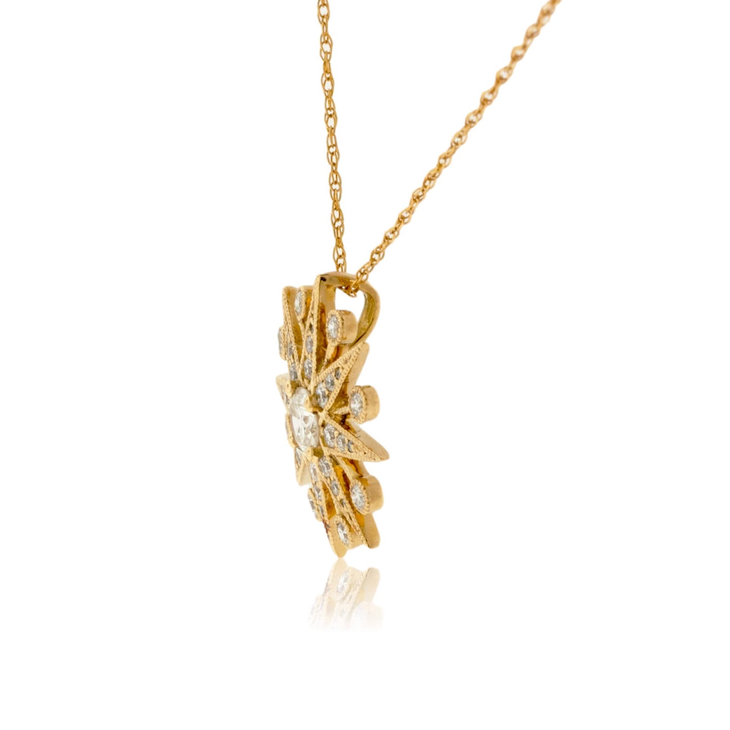 18K Yellow Gold .48 Carat Diamond Snowflake Pendant with Chain - Park City Jewelers