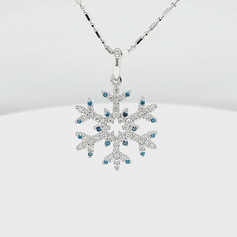Blue Diamond Tipped Half Carat Pave Diamond Snowflake Necklace
