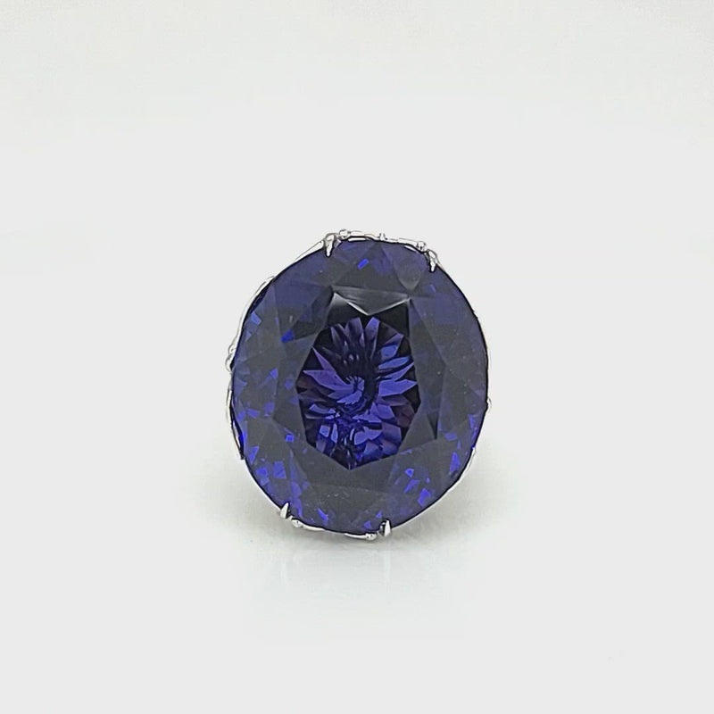 Fancy Cut Oval Tanzanite & Diamond Accented Butterfly Look Ring