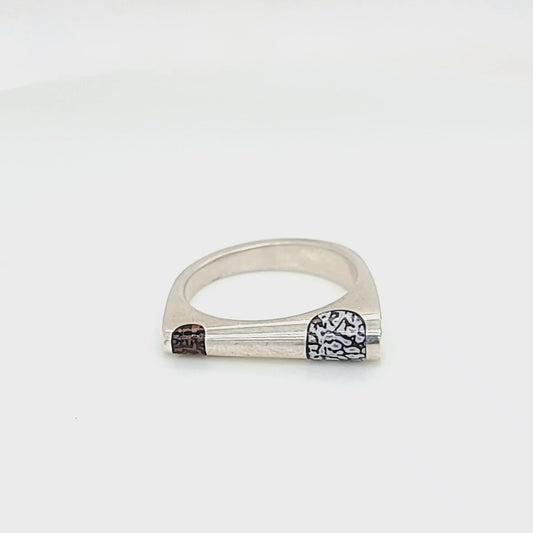 Sterling Silver Double Inlay Dinosaur Bone Inlay Ring