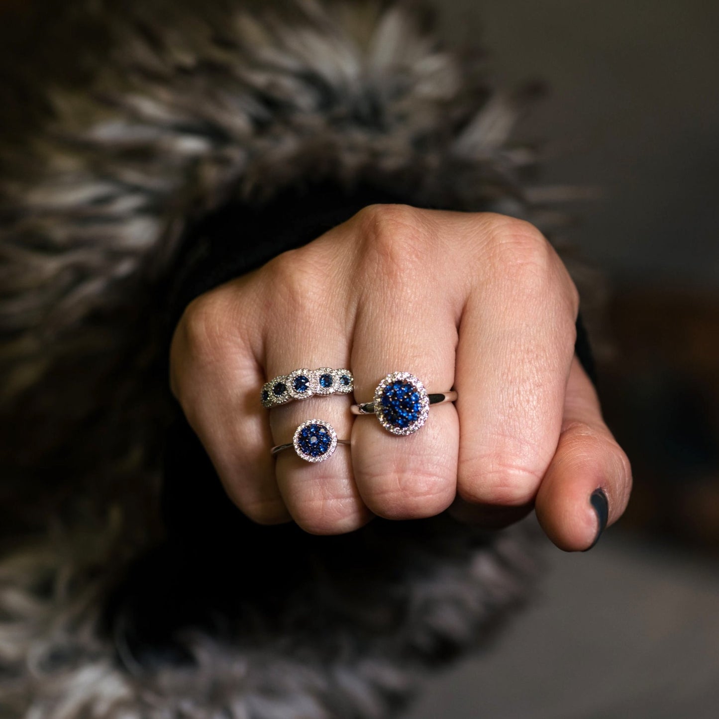 5 Round Blue Sapphire with Diamond Accent Ring - Park City Jewelers