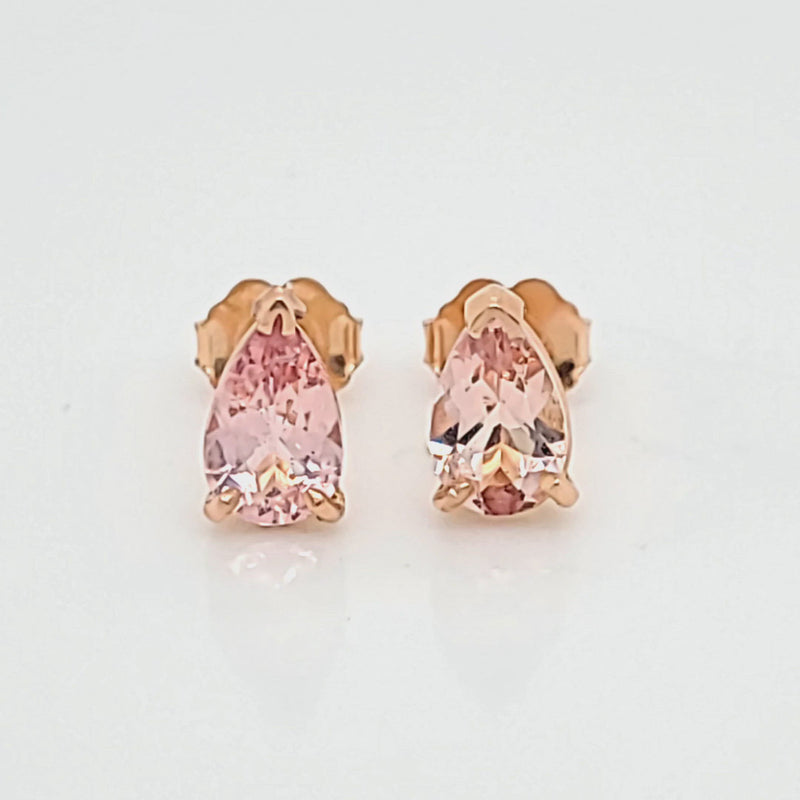 Tear Drop Pear Pink Morganite Stud Earrings