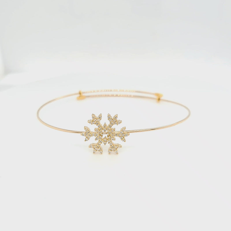Diamond Pave Snowflake Bangle Style Adjustable Bracelet
