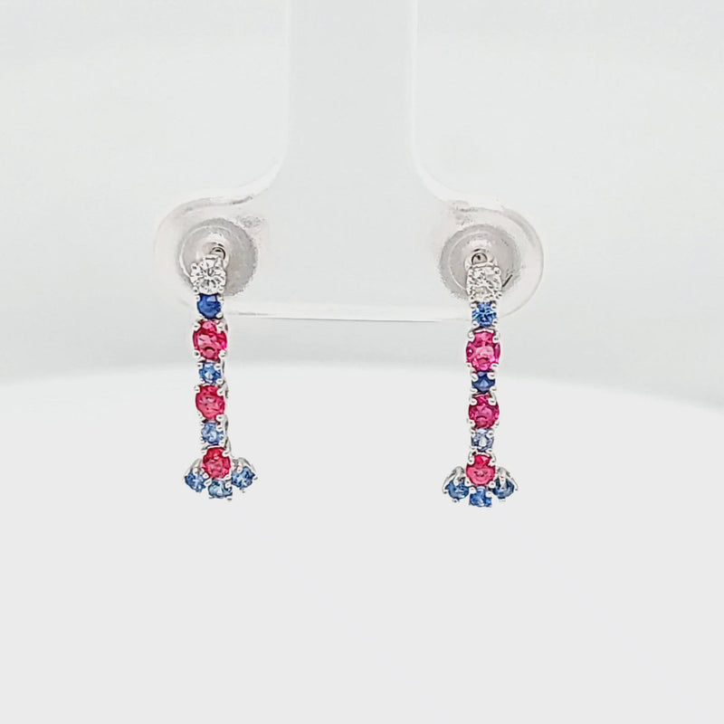 Red Emerald, Benitoite, & Diamond Platinum Dangle Earrings