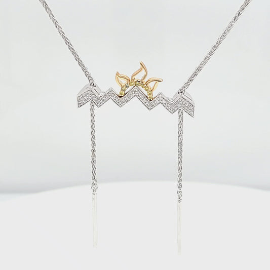 Mountain Silhouette with Sun Lariat Style Necklace
