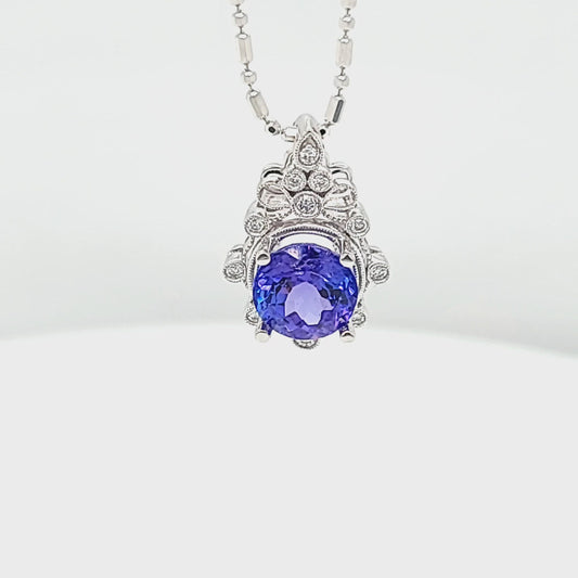 Vintage Inspired Round Tanzanite & Diamond Pendant