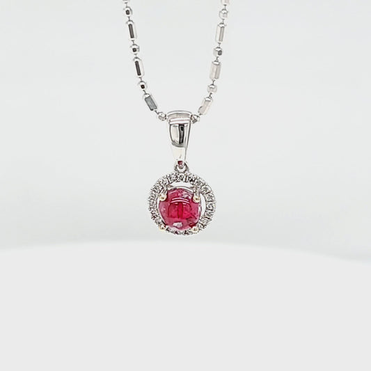 Cabochon Cut Red Emerald Halo Style Pendant