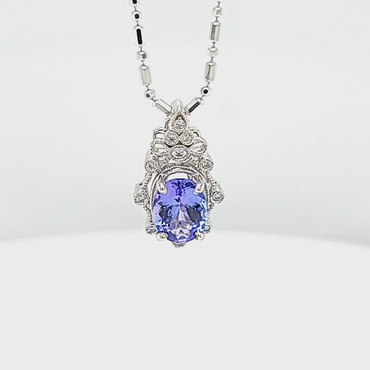 Vintage Inspired Oval Tanzanite & Diamond Pendant