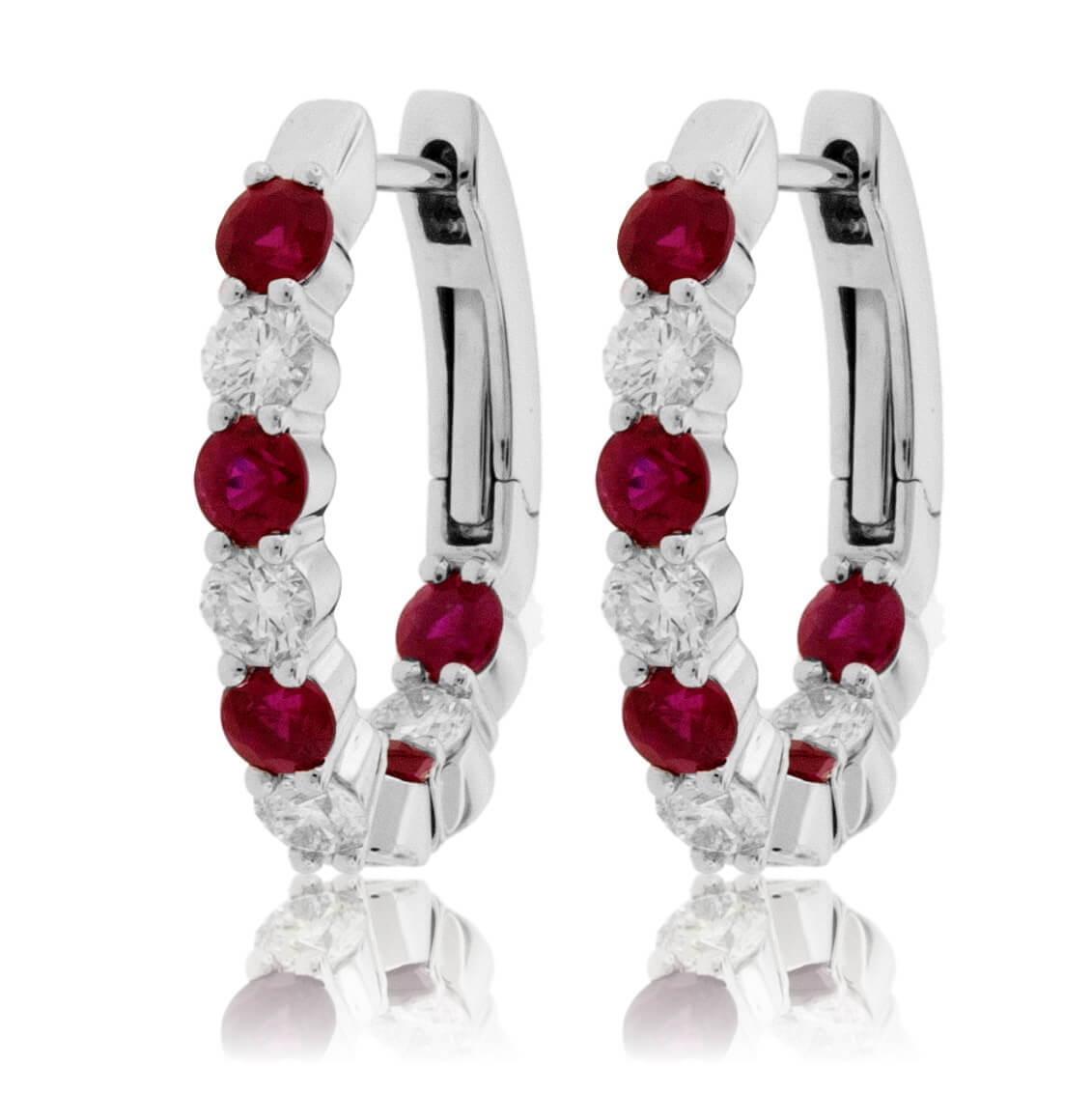 Alternating Ruby & Diamond Huggie Hoop Earrings - Park City Jewelers