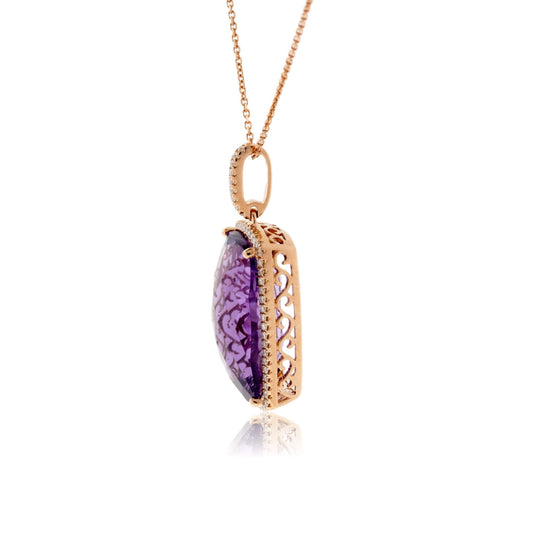 Amethyst and Diamond Halo Style Pendant - Park City Jewelers