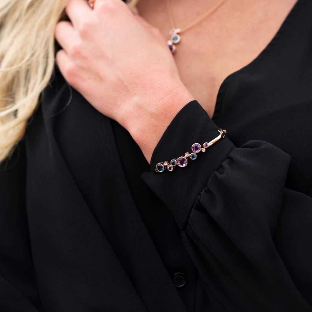 Amethyst, Blue Topaz & Diamond Bangle Bracelet - Park City Jewelers
