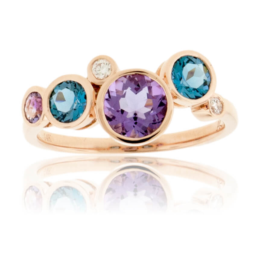 Amethyst, Blue Topaz, & Diamond Bezel Bubble Ring - Park City Jewelers