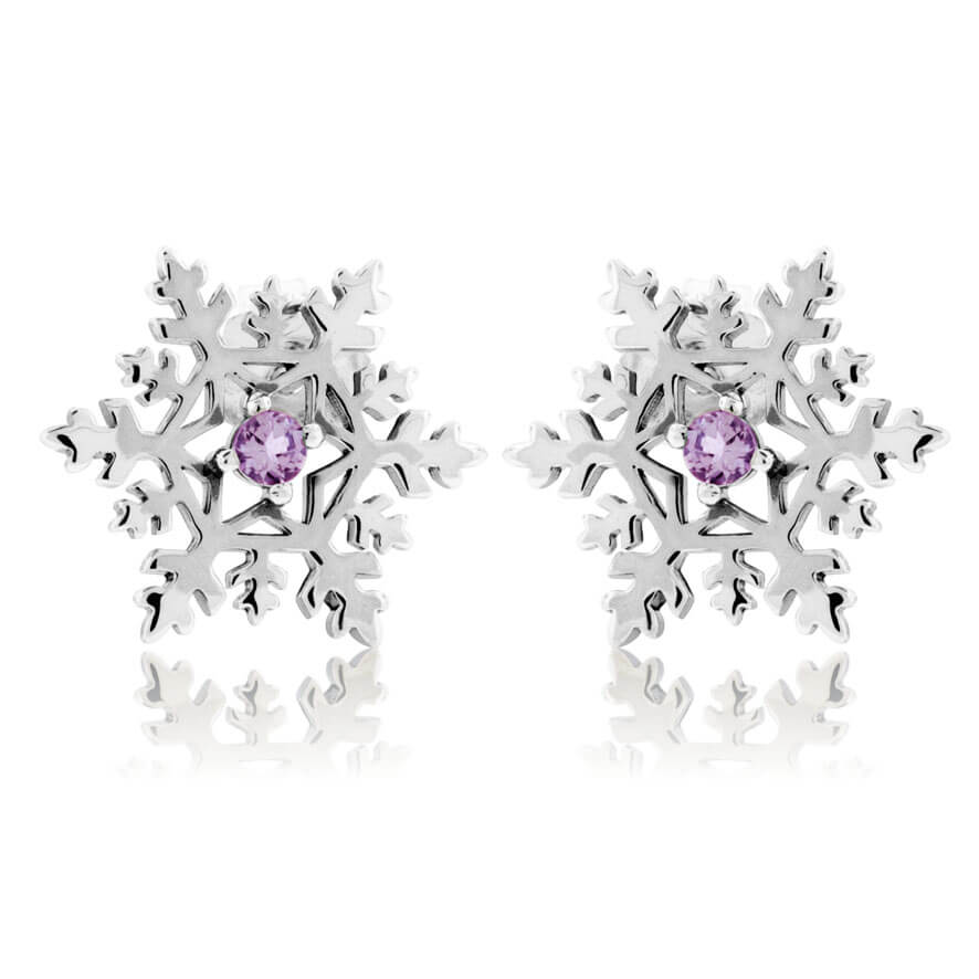 Amethyst Center Snowflake Post Earrings - Park City Jewelers