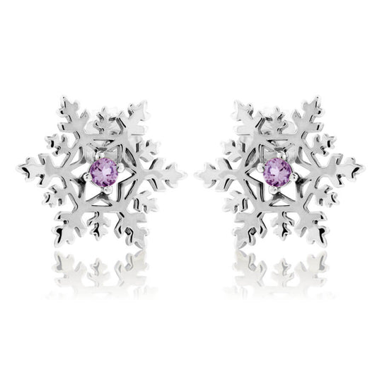 Amethyst Center Snowflake Post Earrings - Park City Jewelers