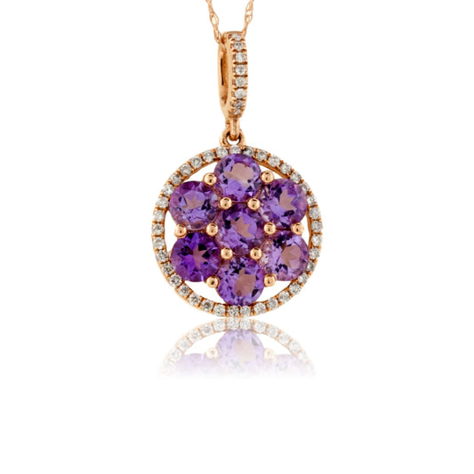 Amethyst Cluster and Diamond Halo Pendant - Park City Jewelers