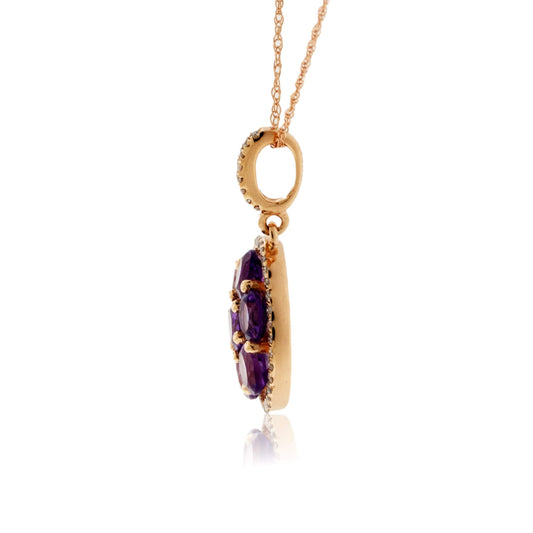Amethyst Cluster and Diamond Halo Pendant - Park City Jewelers