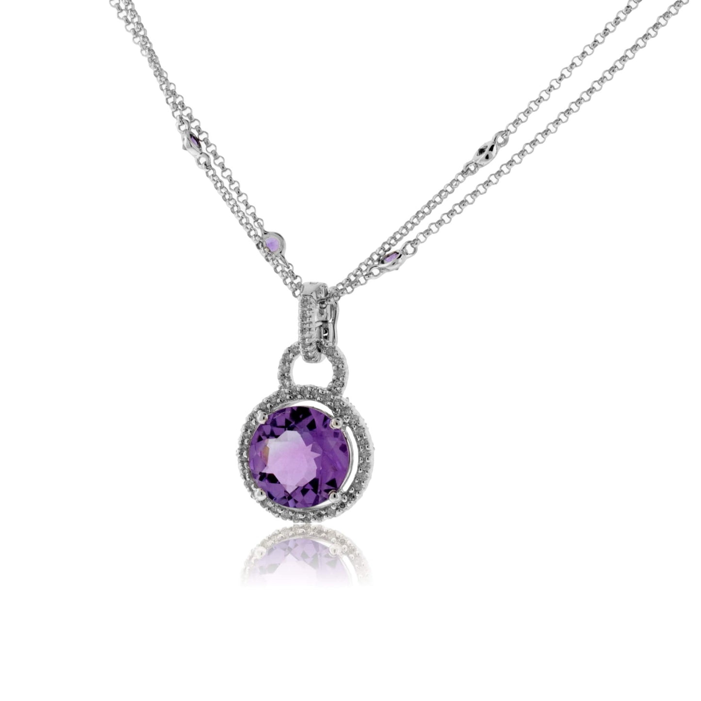 Amethyst Diamond Halo Style Pendant with Diamond Chain - Park City Jewelers