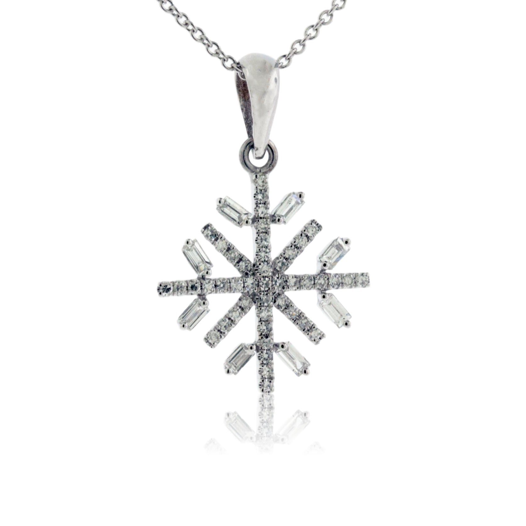Baguette and Round Diamond Snowflake Pendant - Park City Jewelers