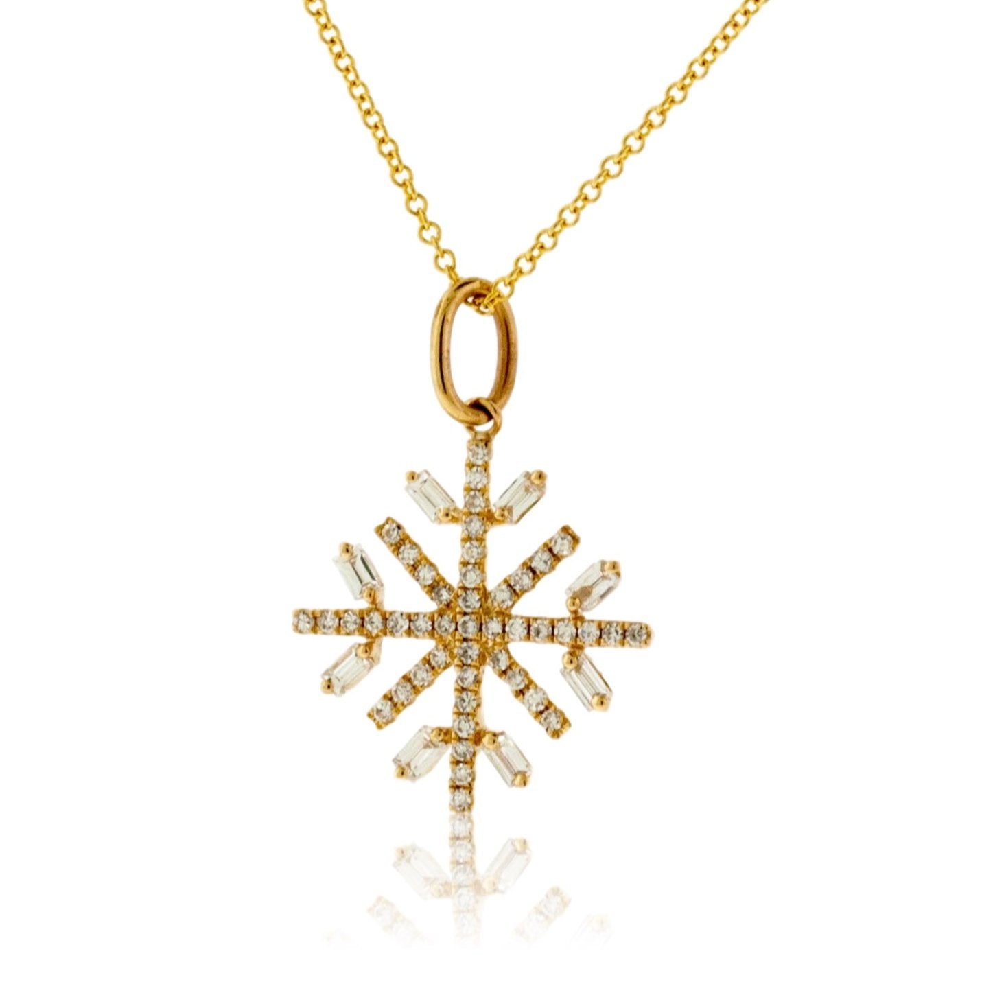 Baguette and Round Diamond Snowflake Pendant - Park City Jewelers