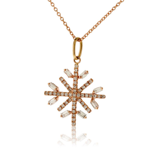 Baguette and Round Diamond Snowflake Pendant - Park City Jewelers