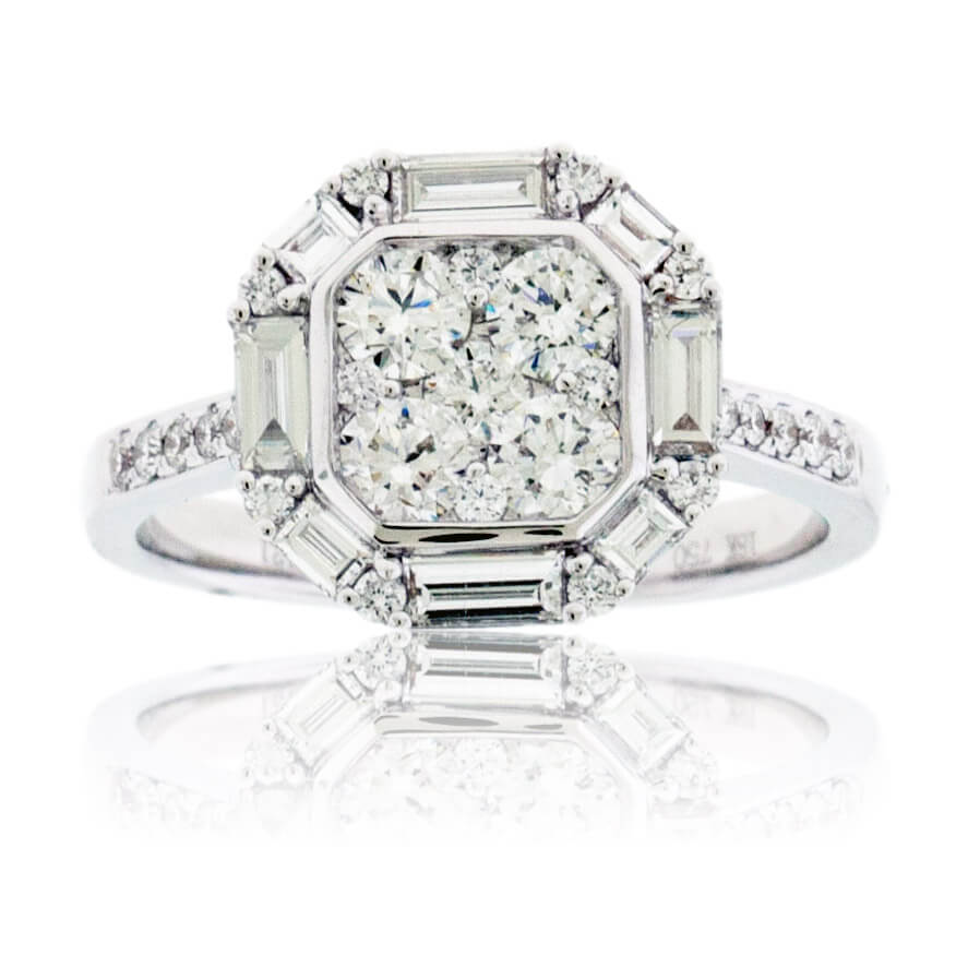 Baguette & Round Diamond Cluster Style Ring - Park City Jewelers